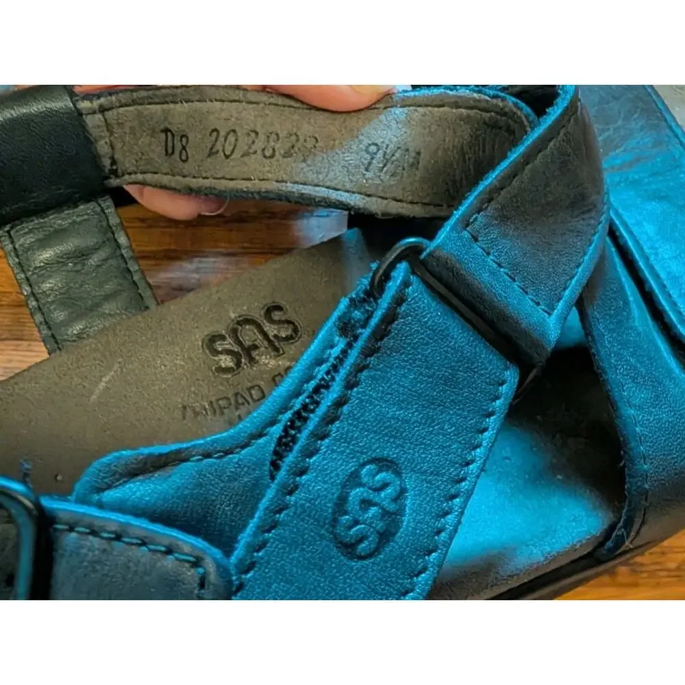 SAS Huggy Sandals Women's 9.5 Tripad Comfort Cross Ankle Strap Dark Gray